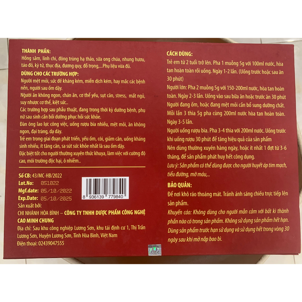 Sâm nhung, Linh Chi,Hồng Sâm,Đông Trùng Hạ Thảo, Sữa Ong Chúa Hộp 6 lọ