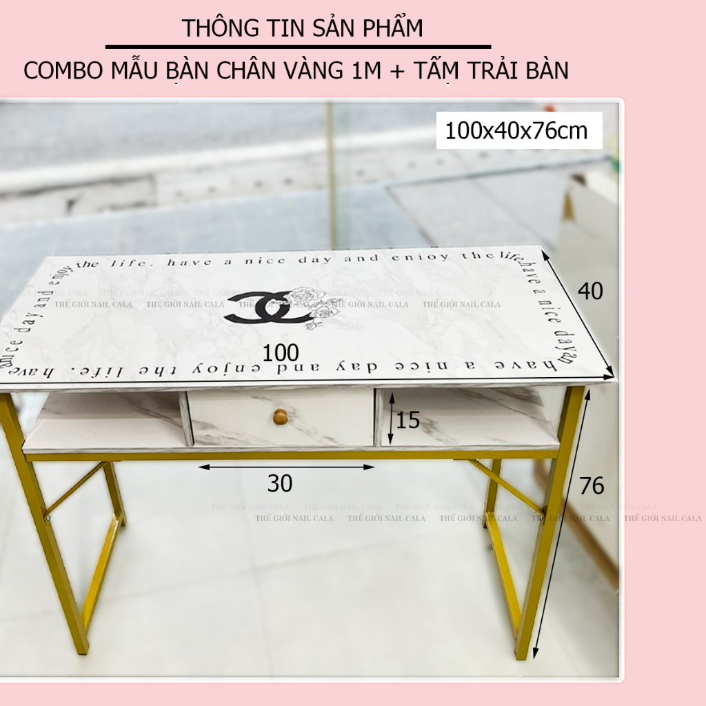 Bàn làm nail vân loang 1m, 1m2 - Bàn trang điểm - Bàn gỗ có ngăn kéo - bàn giả đá sang chảnh- k gồm ghế- hàng sẵn