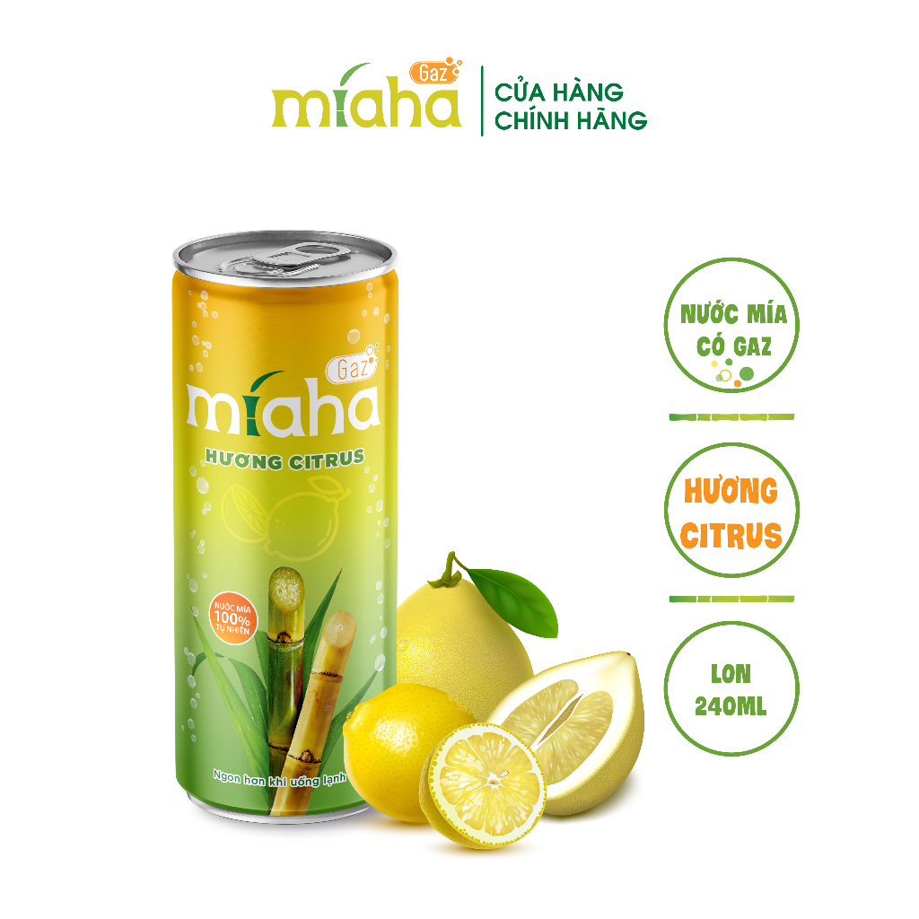 [HSD:T10/2024]Nước mía có gaz Miaha Gaz hương Citrus 240ml/lon