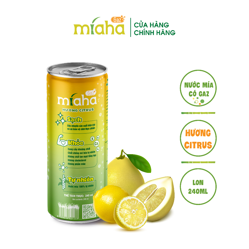 Nước mía có gaz Miaha Gaz hương Citrus 240ml/lon