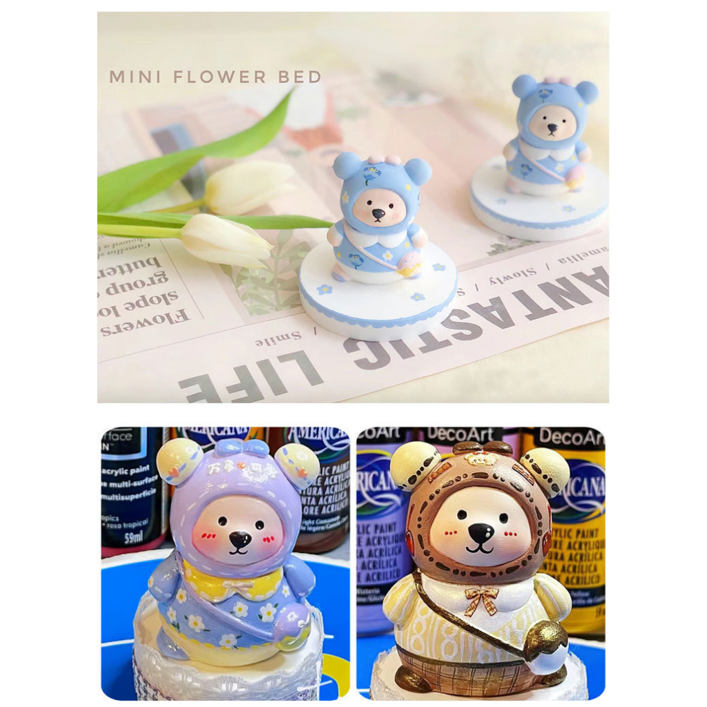 SET TƯỢNG GẤU THẠCH CAO KÈM 12 MÀU, ĐĨA VÀ CỌ VẼ