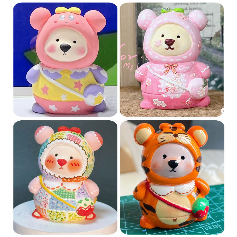 SET TƯỢNG GẤU THẠCH CAO KÈM 12 MÀU, ĐĨA VÀ CỌ VẼ