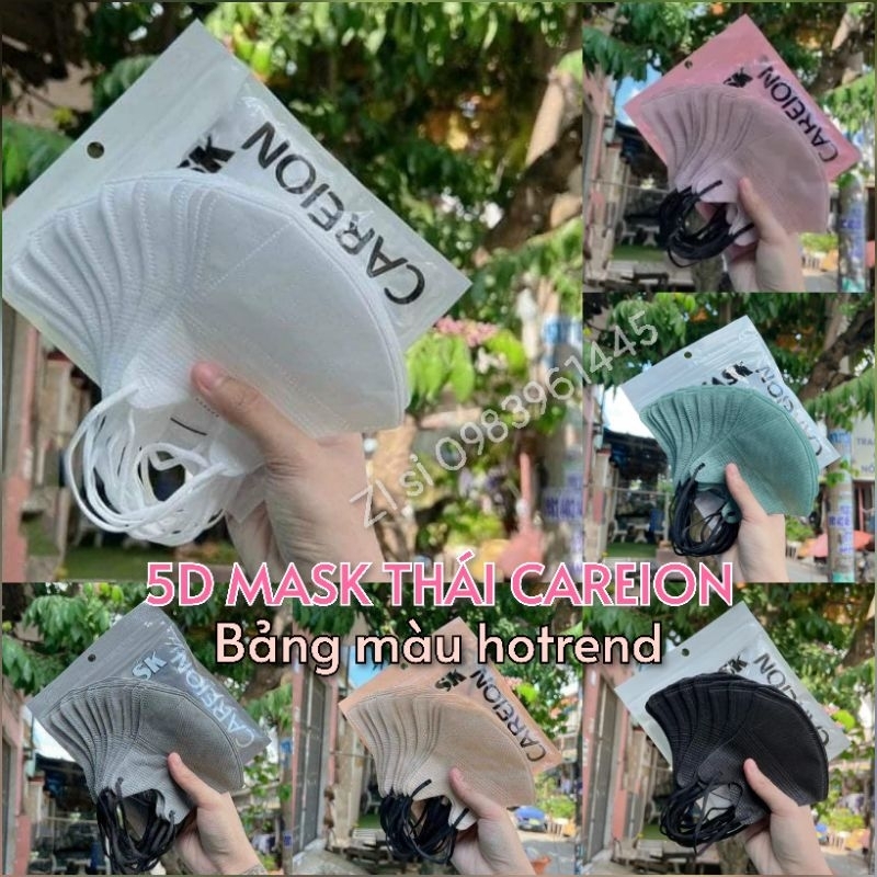 Khẩu Trang 5D Mask THÁI LAN, 5D CAREION kháng khuẩn dày dặn nhiều màu Hot