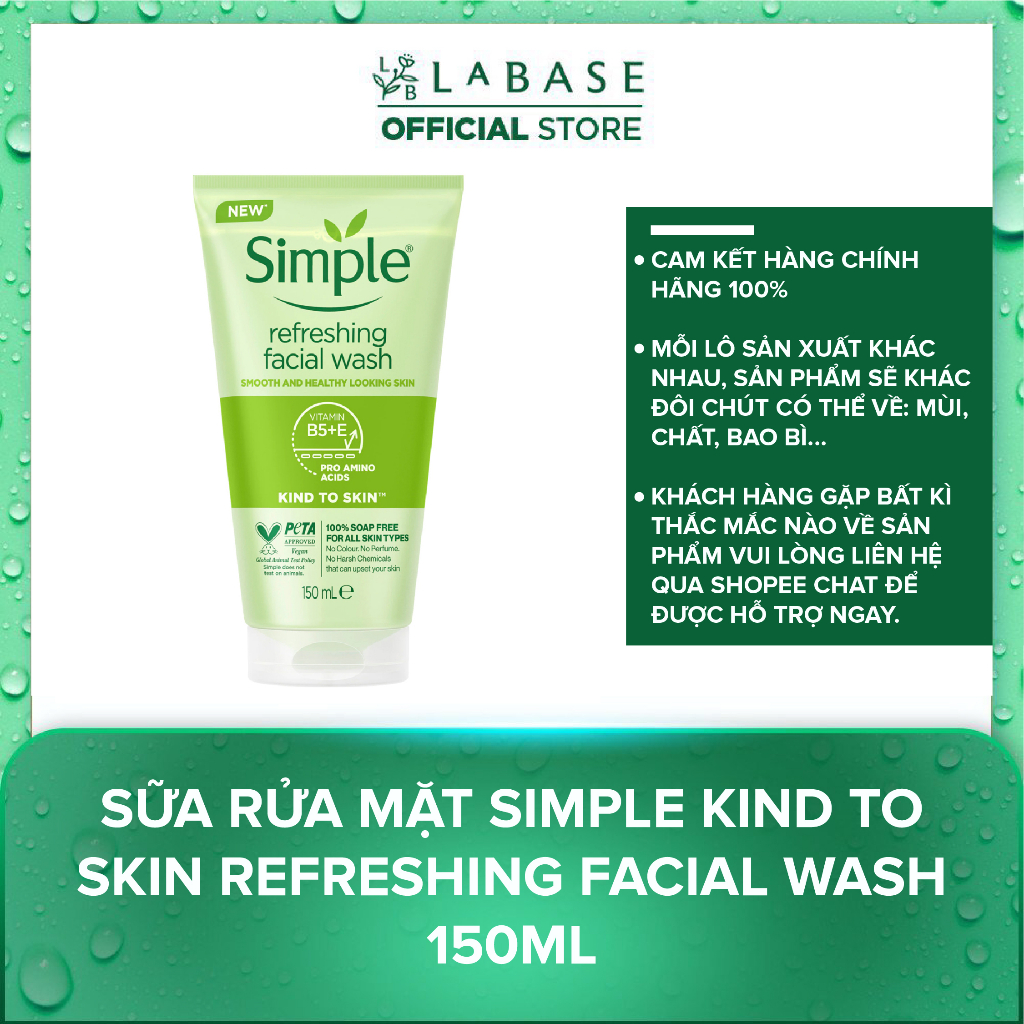 Sữa Rửa Mặt Simple - SRM Simple Chính Hãng Kind To Skin Refreshing Facial Wash Gel [Hàng nhập khẩu chính hãng]