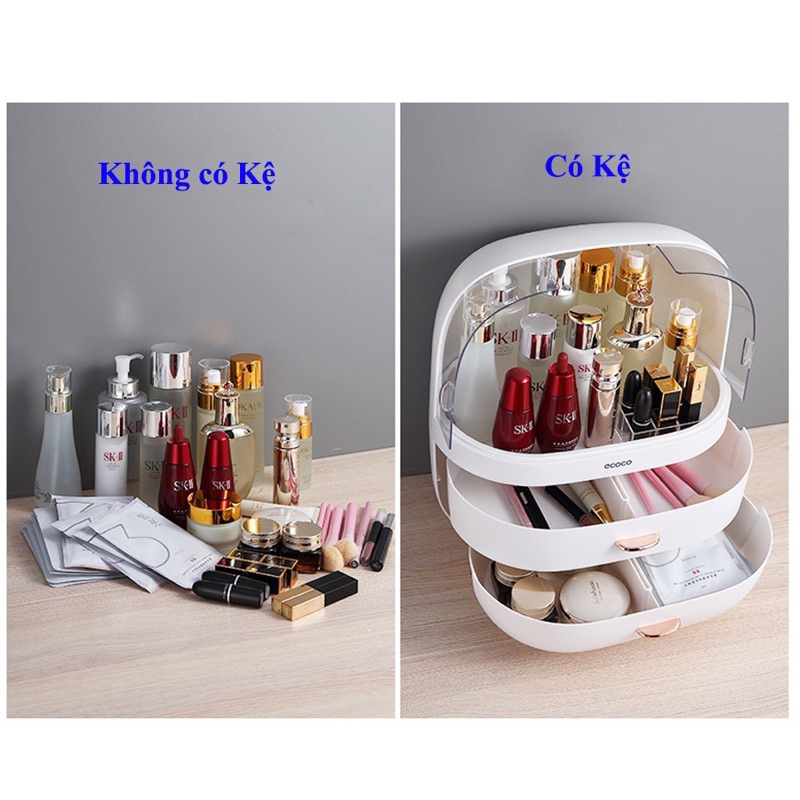 Tủ đựng mỹ phẩm Ecoco 3 tầng chân cao chống bụi bẩn TẶNG KHAY ĐỰNG SON