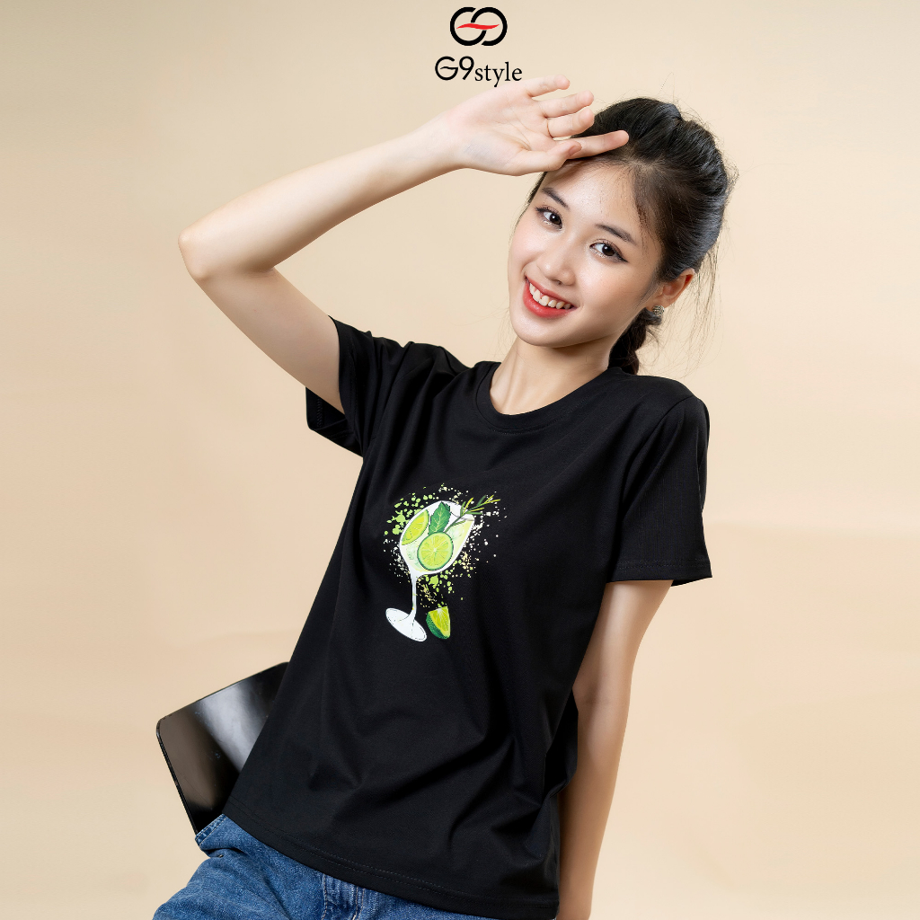 Áo thun cotton nữ in hình trà chanh G9 STYLE, áo cotton thời trang thoáng mát phong cách trẻ trung năng động
