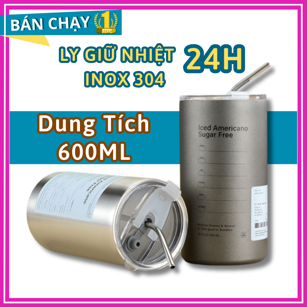 Ly giữ nhiệt iced americano inox 304 cao cấp không gỉ, cốc uống nước giữ nhiệt có ống hút tiện lợi | BigBuy360 - bigbuy360.vn