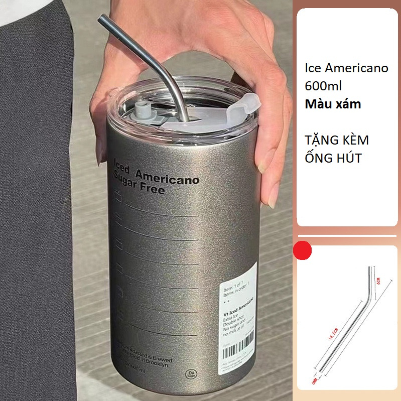 Ly giữ nhiệt iced americano inox 304 cao cấp không gỉ, cốc uống nước giữ nhiệt có ống hút tiện lợi | BigBuy360 - bigbuy360.vn