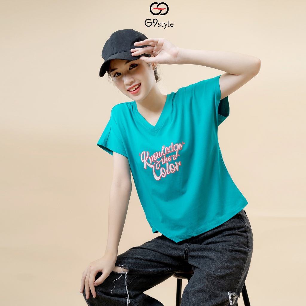 Áo thun cotton nữ tay hến G9 STYLE, áo cotton cổ tim phong cách trẻ trung thời thượng