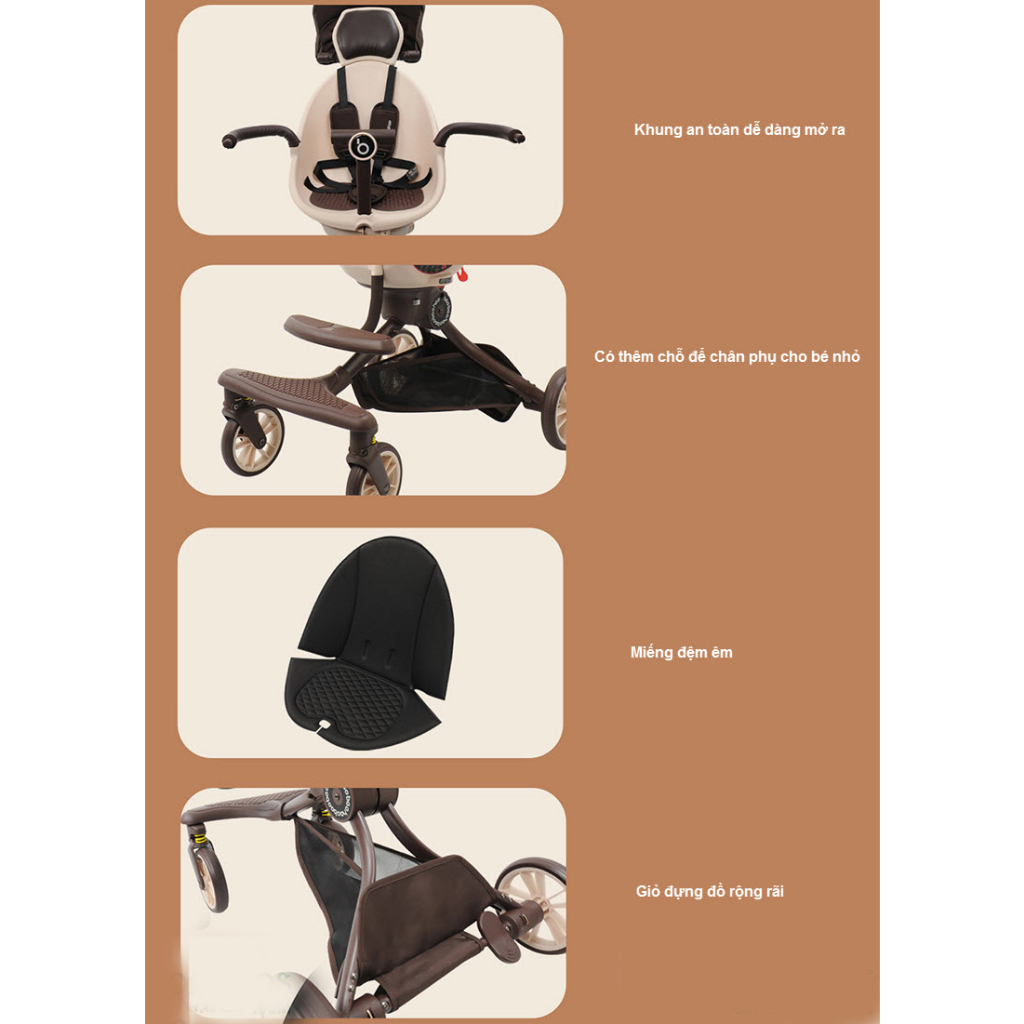 XE ĐẨY GẤP GỌN V18 BAOBAOHAO NGỒI VÀ NGẢ 5 CHẾ ĐỘ