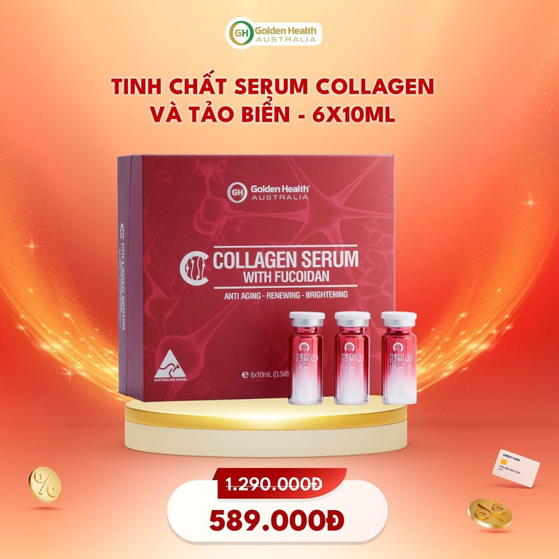 [GOLDEN HEALTH] Tinh chất collagen serum và tảo biển - Hộp 6 lọ