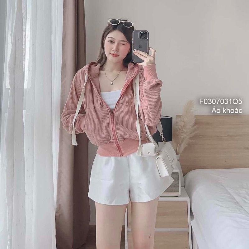 Áo khoác thun gân dáng croptop có mũ chùm hiện đại VIENS STORE