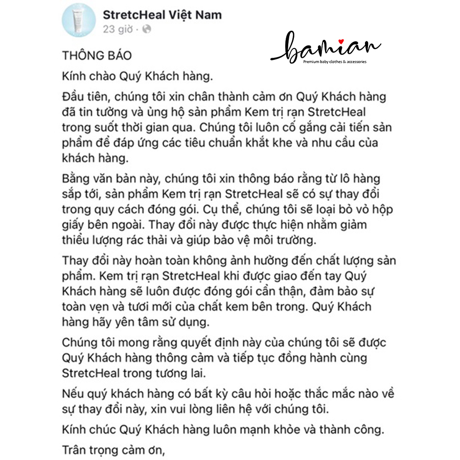 Kem bôi rạn da StretcHeal tuýp 180ml mờ rạn nhanh da căng bóng