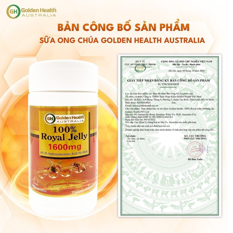 [GOLDEN HEALTH] Viên sữa ong chúa - Royal Jelly 1600mg hộp 100 Viên