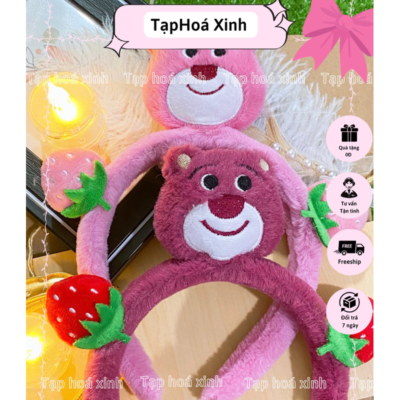 🍓Cài tóc, bờm tóc hình gấu dâu phủ lông siêu mịn phong cách dễ thương cho nữ 🍓
