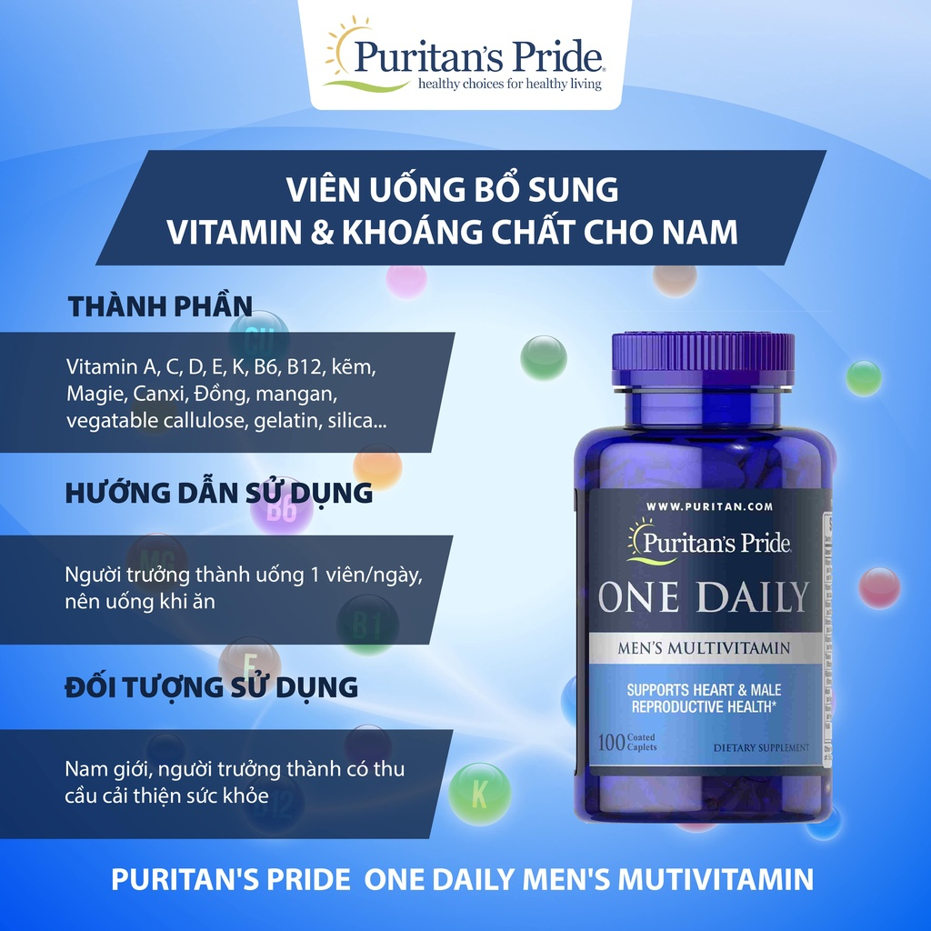 Vitamin tổng hợp cho nam Puritan's Pride One Daily Men's Mutivitamin tăng sức khỏe cho phái mạnh 100 viên của Mỹ