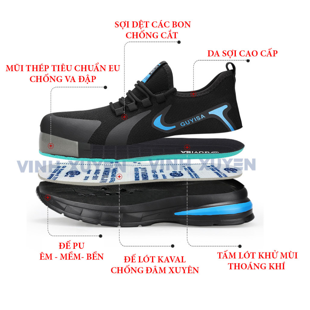 Giày bảo hộ GUYISA 1135 thể thao thời trang siêu nhẹ mũi thép chống va đập đế chống đinh