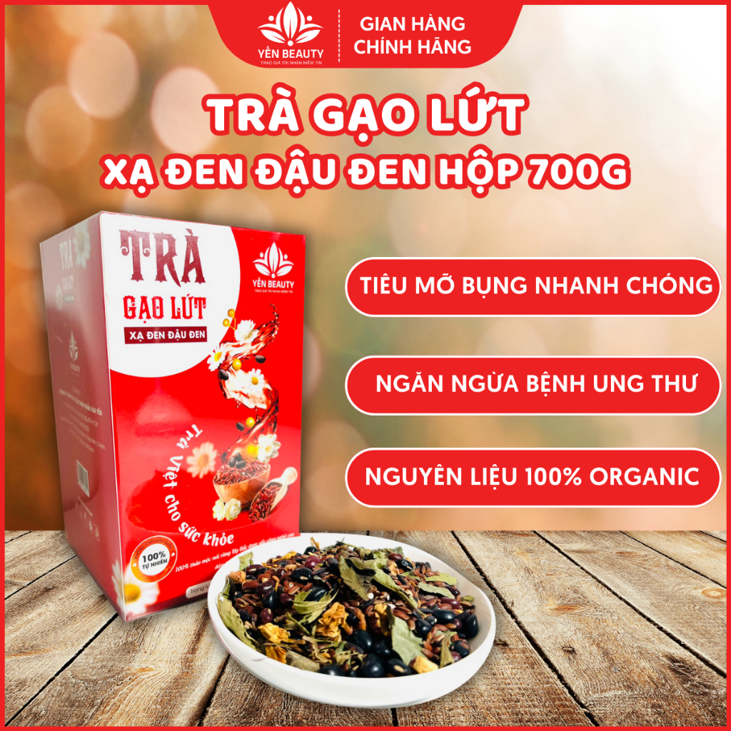 Trà gạo lứt giảm cân xạ đen đậu đen YẾN BEAUTY làm đẹp da hộp 700g, trà gạo rang đỗ đen cho bà bầu, chống lão hóa