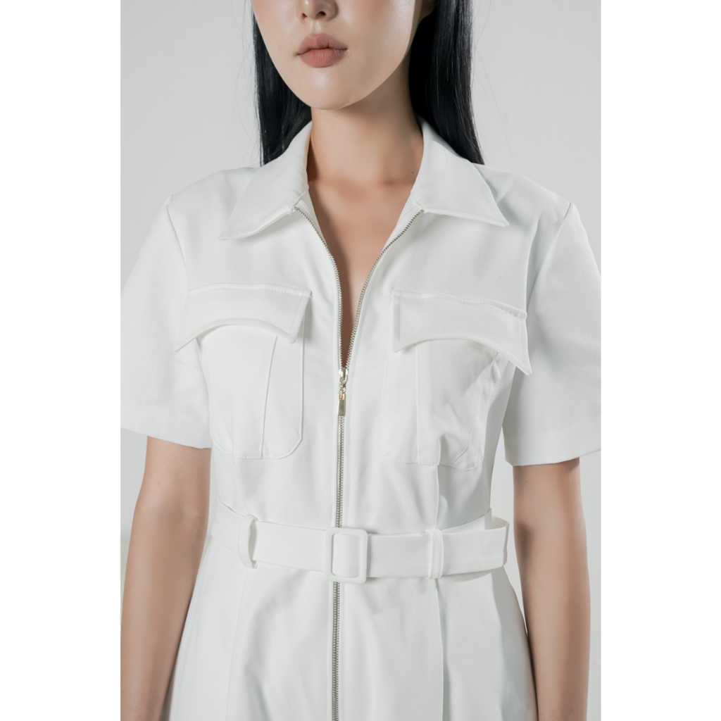 Jumpsuit Onetone dáng ngắn cổ sơ mi phối khóa Lani