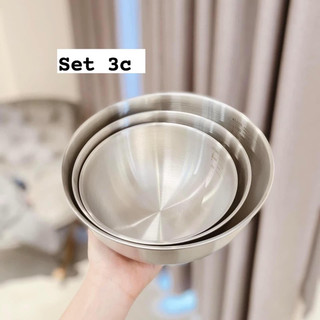 Set 3 bát inox 304 loại đẹp có vạch chia