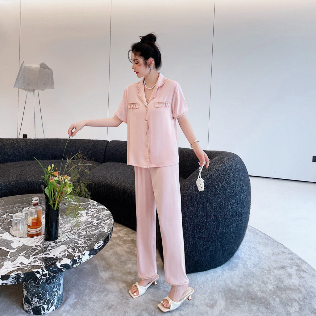 Đồ bộ ngủ Pyjama lụa băng tay ngắn quần dài TN17
