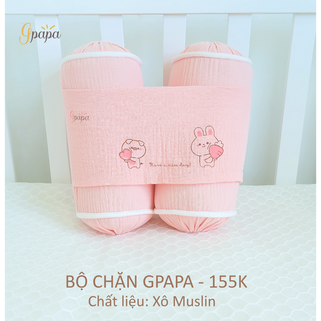 Gối chặn cho bé sơ sinh vải xô Muslin Gpapa họa tiết xinh xắn giúp bé ngủ ngon, chống giật mình