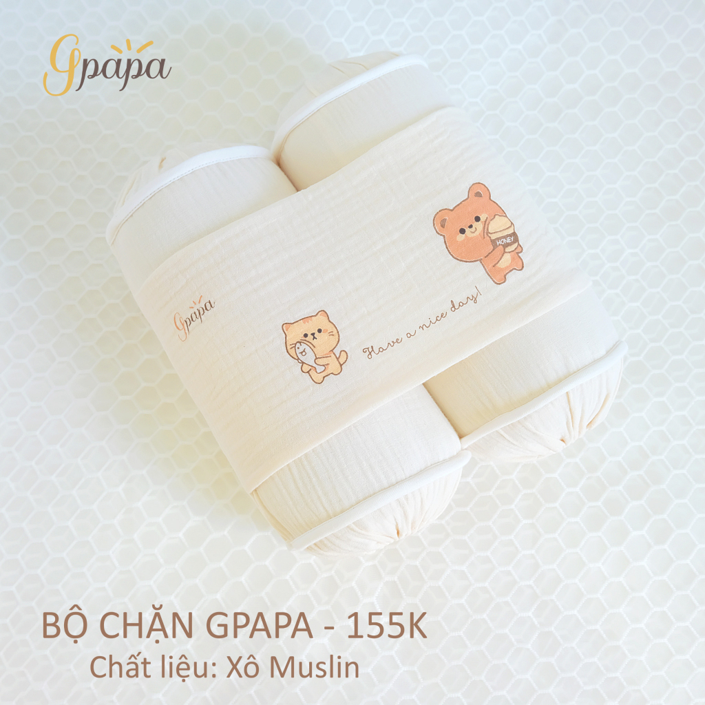Gối chặn cho bé sơ sinh vải xô Muslin Gpapa họa tiết xinh xắn giúp bé ngủ ngon, chống giật mình