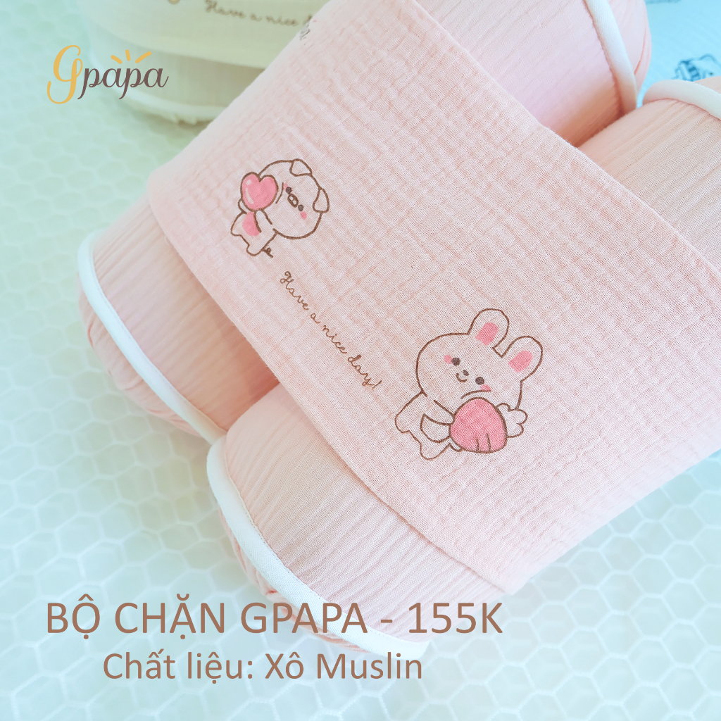Gối chặn cho bé sơ sinh vải xô Muslin Gpapa họa tiết xinh xắn giúp bé ngủ ngon, chống giật mình