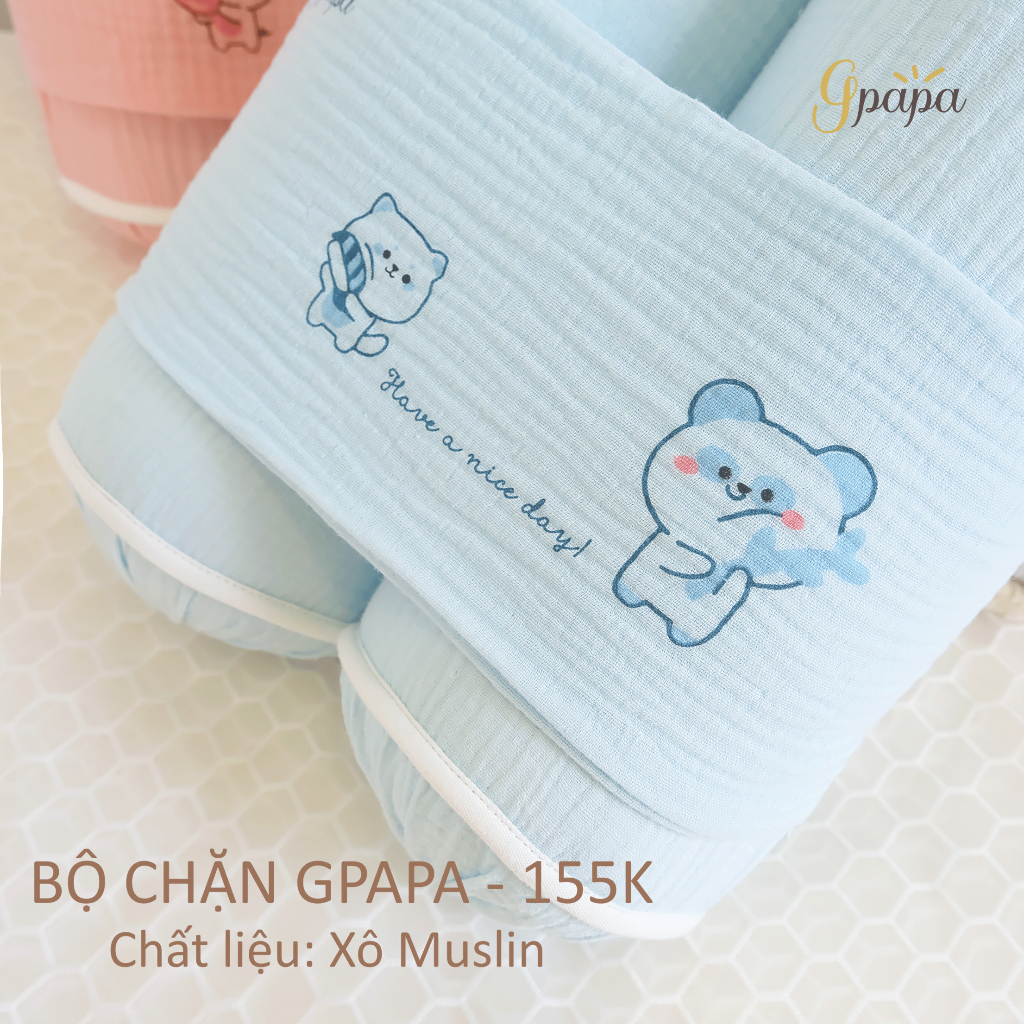 Gối chặn cho bé sơ sinh vải xô Muslin Gpapa họa tiết xinh xắn giúp bé ngủ ngon, chống giật mình
