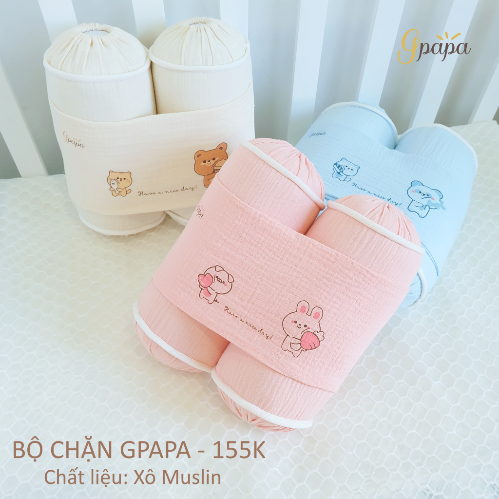 Gối chặn cho bé sơ sinh vải xô Muslin Gpapa họa tiết xinh xắn giúp bé ngủ ngon, chống giật mình