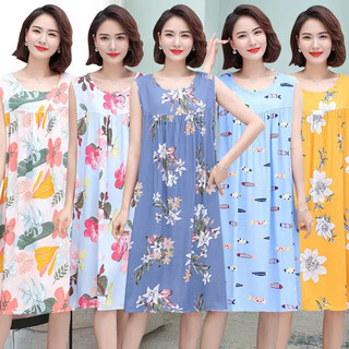 Váy đầm ngủ nữ trung niên V84 - Đồ mặc nhà đẹp cho mẹ - Thời trang mùa hè cho người lớn tuổi trung tuổi U40 U50 Bigsize