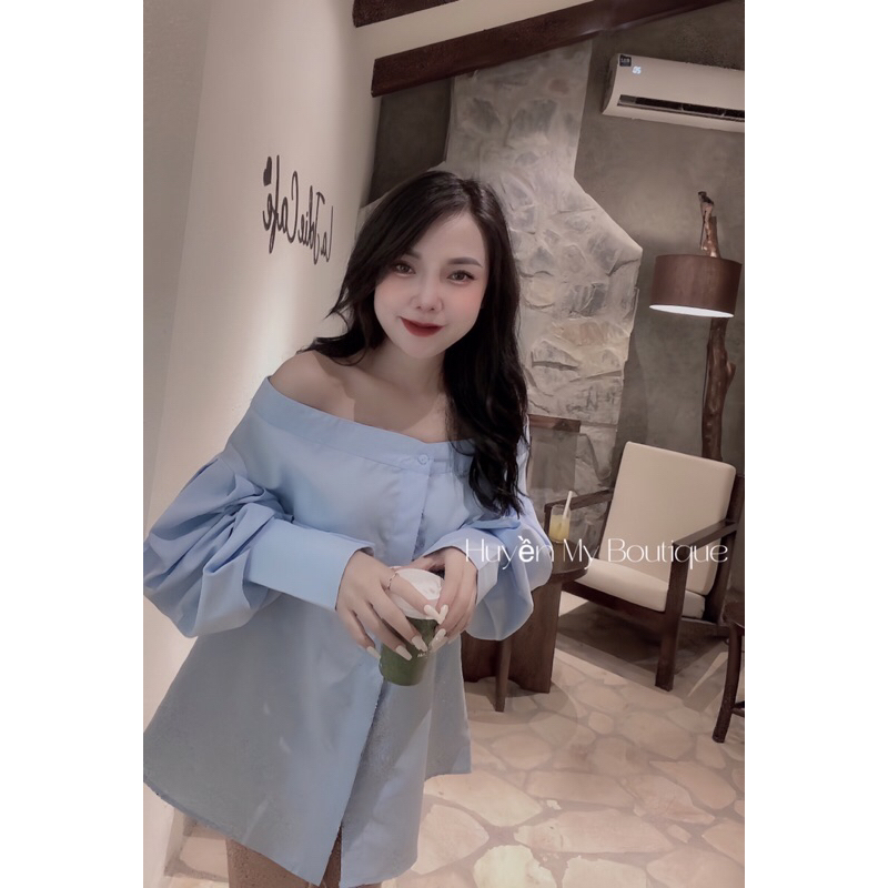 Áo Sơ Mi Kiểu Trễ Vai Tay Dài Bồng Bềnh Phong Cách Sang Chảnh Tiểu Thư
