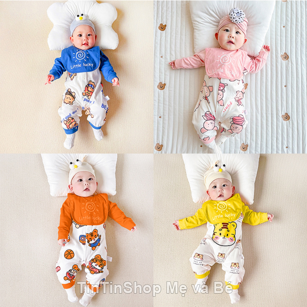 Bodysuit cho bé trai bé gái chất cotton Body dài tay liền thân KÈM YẾM cho bé sơ sinh 3-12kg SLT50