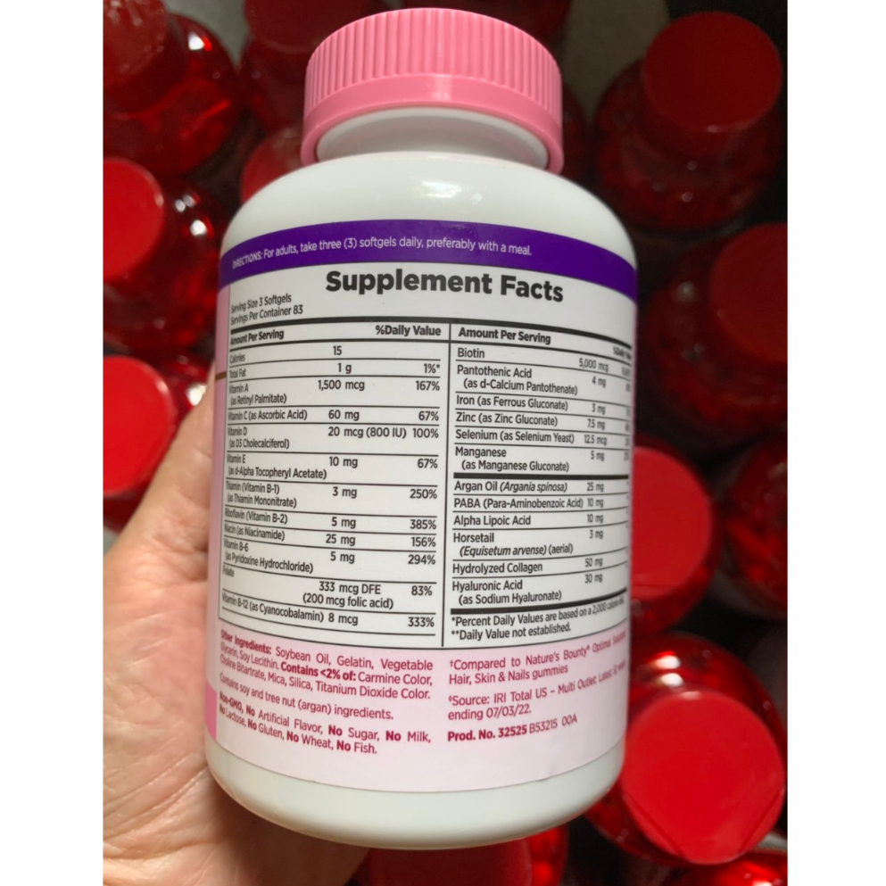 Hair skin nails 250 Viên Uống Đẹp Da, Tóc, Móng Hair Skin Nail Nature's Bounty 250v và 150v của Mỹ