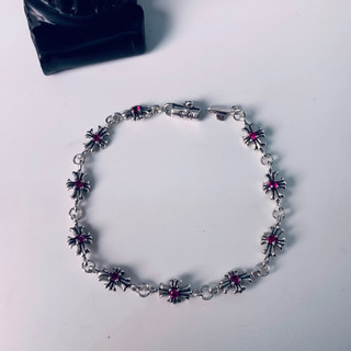 Lắc tay Chrome Heart Tiny E bạc đá hồng fullbox cao cấp.