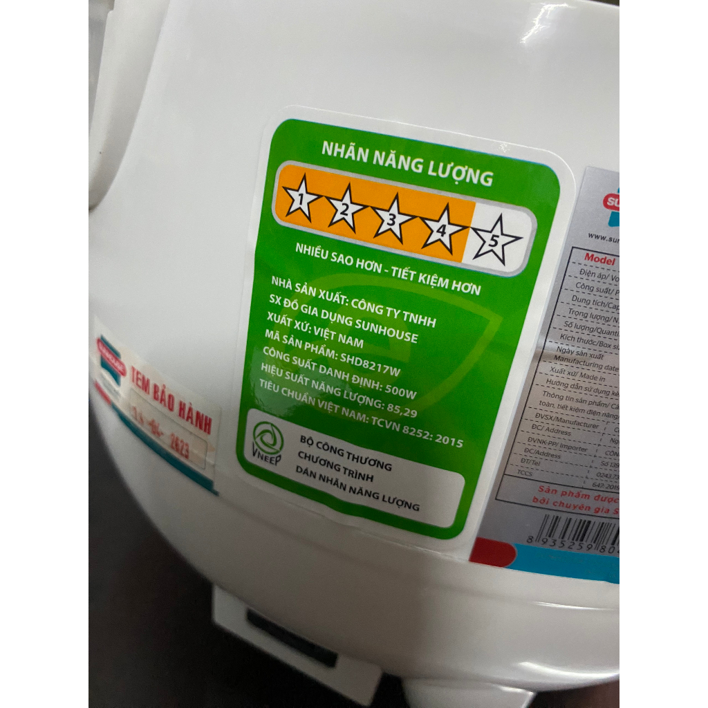 Nồi cơm nắp gài Sunhouse 1.2 lít SHD8217W - Hàng trưng bày