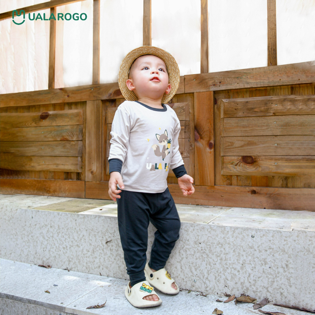 Bộ dài tay cài vai uala chất petit cao cấp họa tiết bé trai bé gái cáo UR 2265