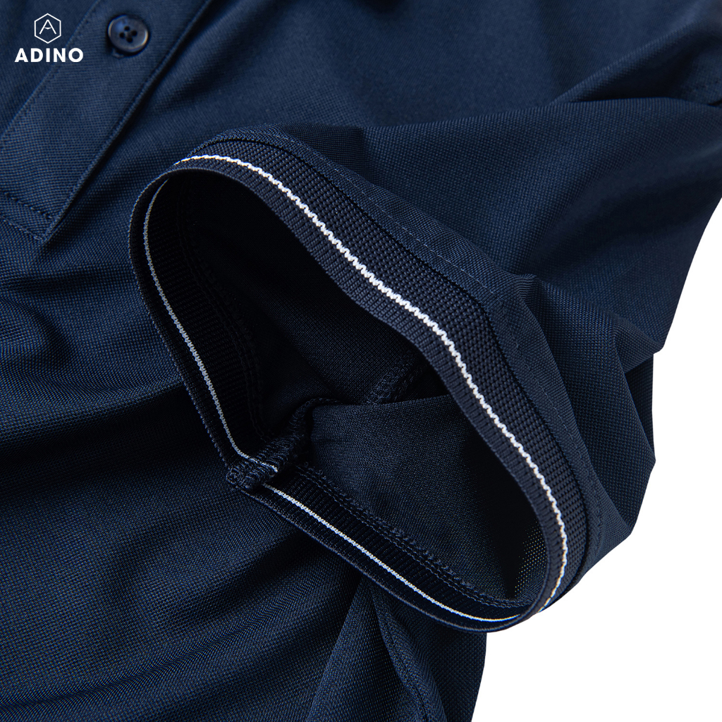 Áo thun có cổ nam màu xanh đen phối viền ADINO vải polyester cotton mềm không bai xù dáng slimfit công sở trẻ trung AP95