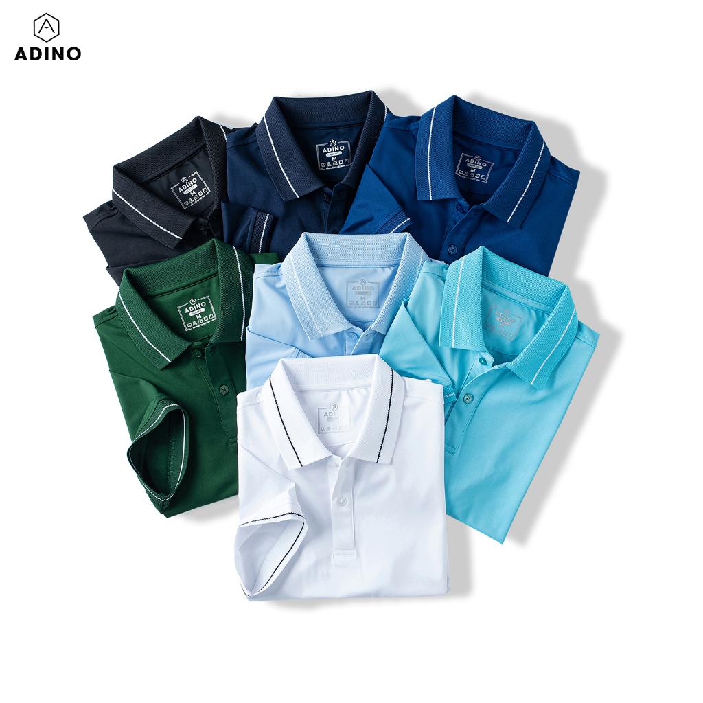 Áo thun có cổ nam màu xanh đen phối viền ADINO vải polyester cotton mềm không bai xù dáng slimfit công sở trẻ trung AP95
