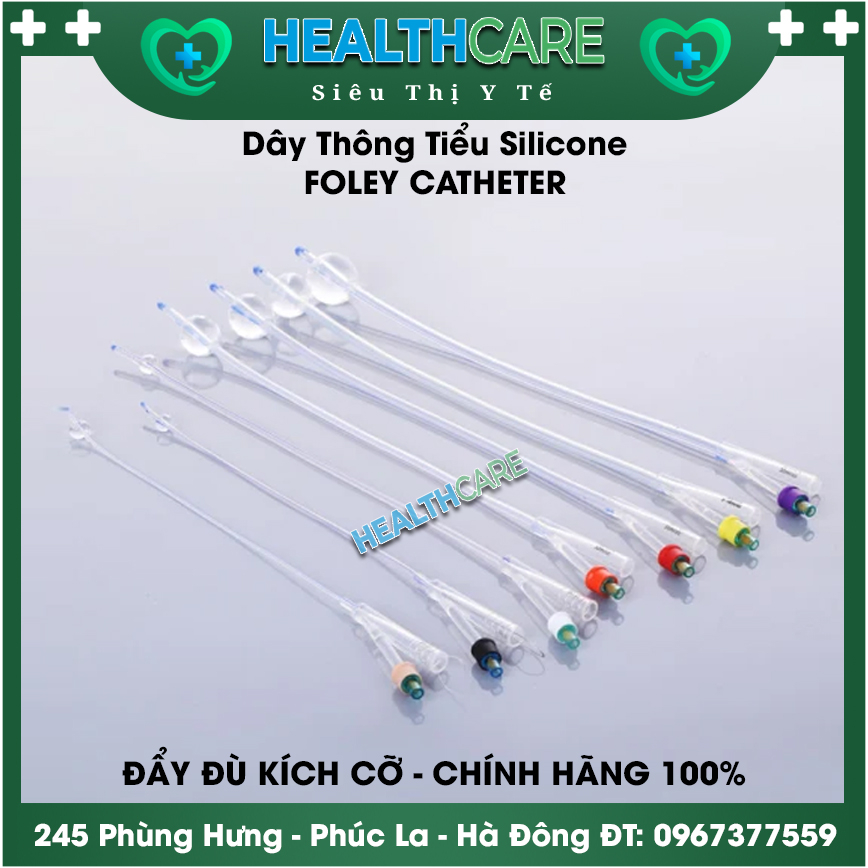 Dây Thông Tiểu Silicone FOLEY CATHETER 2 Nhánh: 14, 16, 18, 20, 22, 24 Dùng 1 Tháng - Malaysia