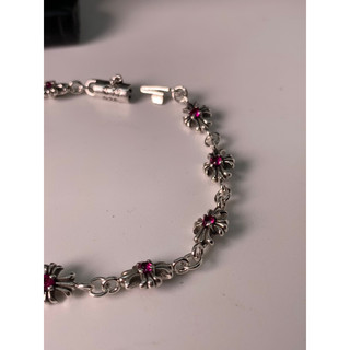 Lắc tay Chrome Heart Tiny E bạc đá hồng fullbox cao cấp.