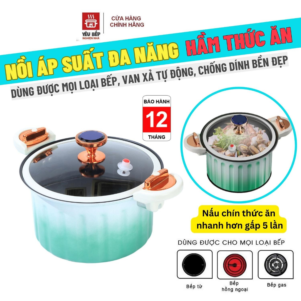 Nồi áp suất bếp từ chống dính cao cấp Minchan Roman Holiday 10 Lít hầm xương thịt, nấu canh, chế biến món ăn nhanh chóng
