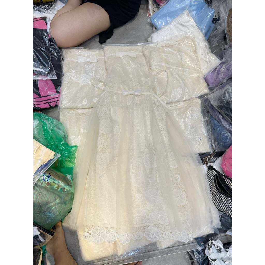 Váy voan 2 dây xòe nơ tiểu thư