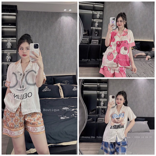Bộ đồ ngủ pijama quần đùi lụa xước cao cấp, đồ bộ đùi mặc nhà dễ thương, pijama nữ lụa xước mẫu mới nhất
