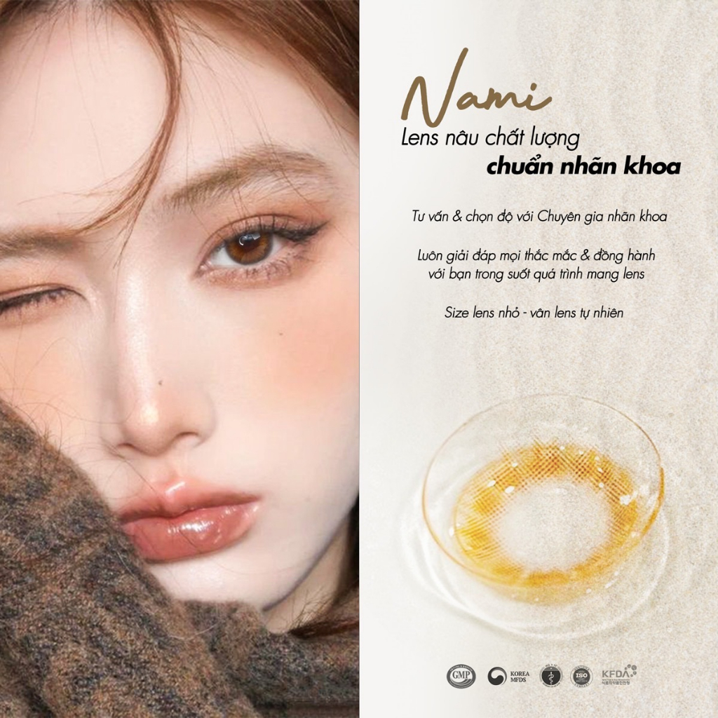 Nami - Lens Nâu Mật Ong Tự Nhiên - Đường Kính 12.8mm - Bảo Hành 2 Tuần - Chính Hãng Hàn Quốc - DeNOOR