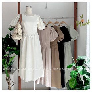 Đầm BBD trơn dập nổi tay bồng ngắn có dây cột lưng nhiều màu freesize Pumi 14794