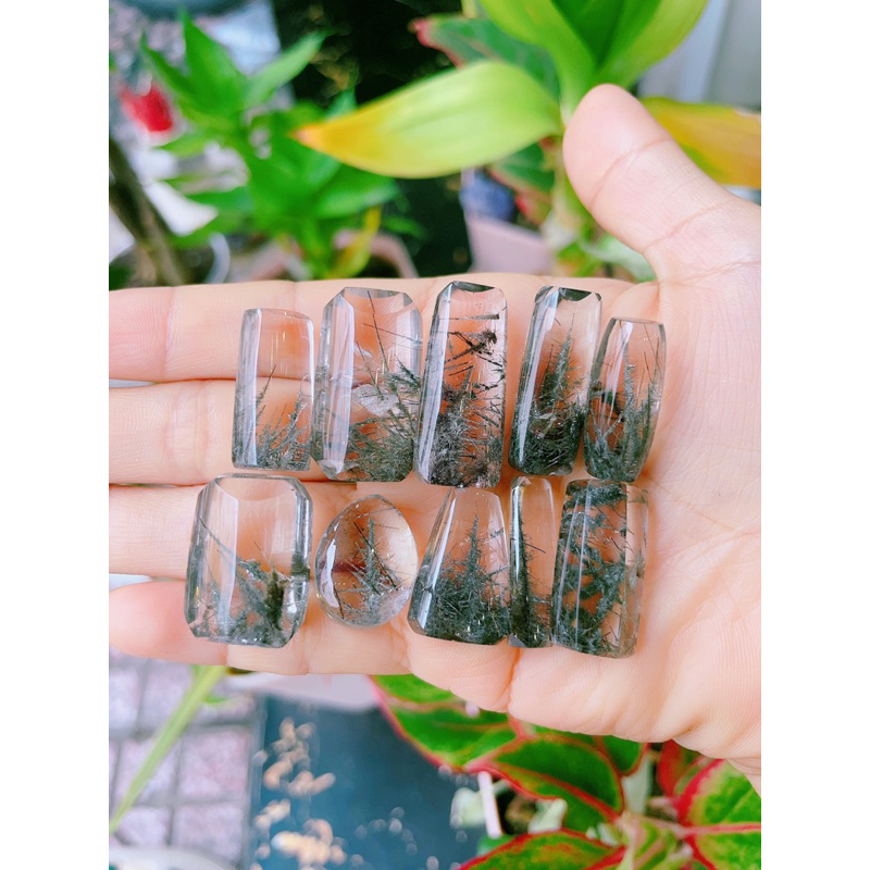 Mặt thạch anh bao thể Tourmaline và Chlorite thiên nhiên