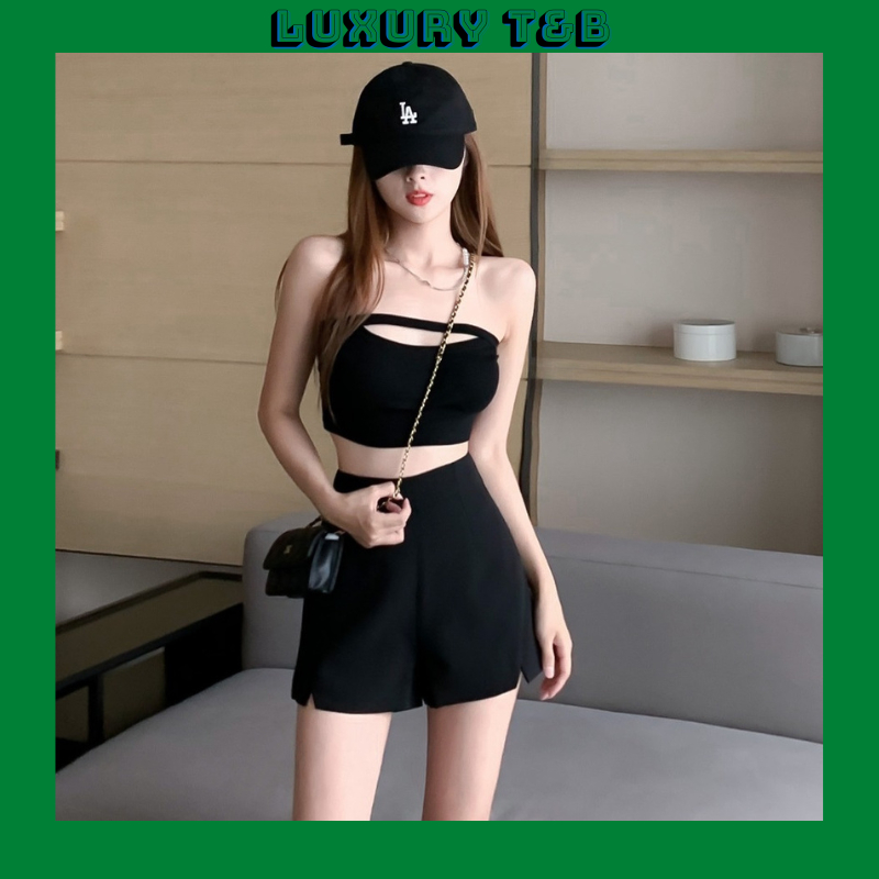 Quần short nữ ống rộng lưng cao chất tuyết mưa quần đùi ống loe nữ cạp cao màu đen màu trắng