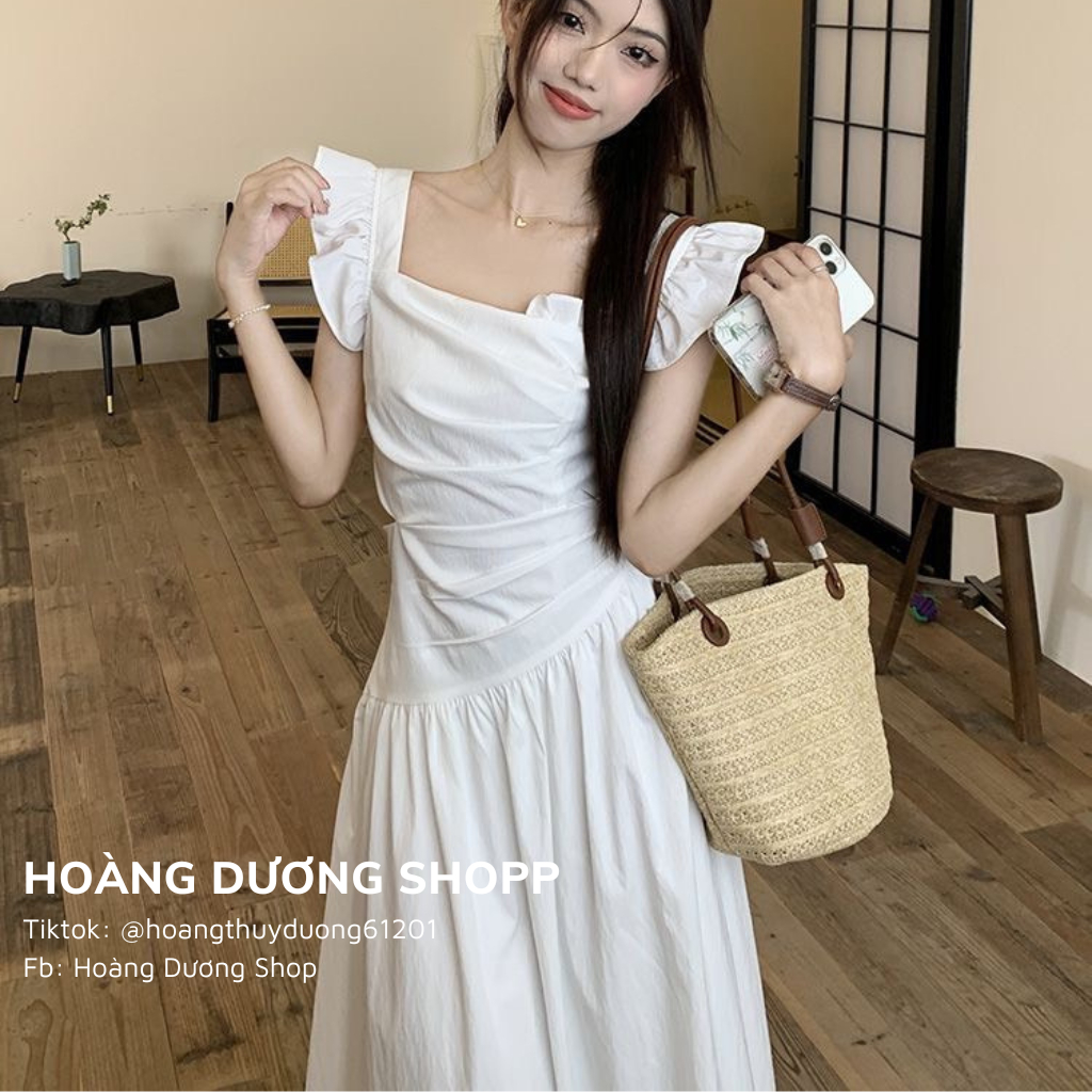 Đầm Cánh Tiên Dáng Dài Chiết Eo Hẹp, Váy Cánh Tiên Bo Eo Dáng Xuông Mùa Hè Phong Cách Mới Ngọt Ngào Cho Nữ 2023
