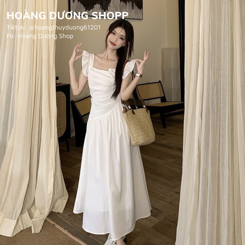 Đầm Cánh Tiên Dáng Dài Chiết Eo Hẹp, Váy Cánh Tiên Bo Eo Dáng Xuông Mùa Hè Phong Cách Mới Ngọt Ngào Cho Nữ 2023